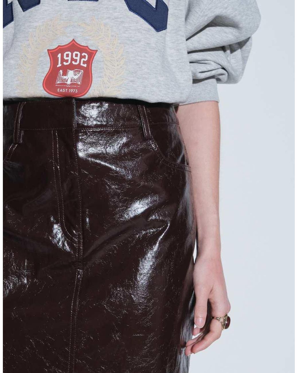 ASOS White Tailored Leather Look Midi Pencil Skirt