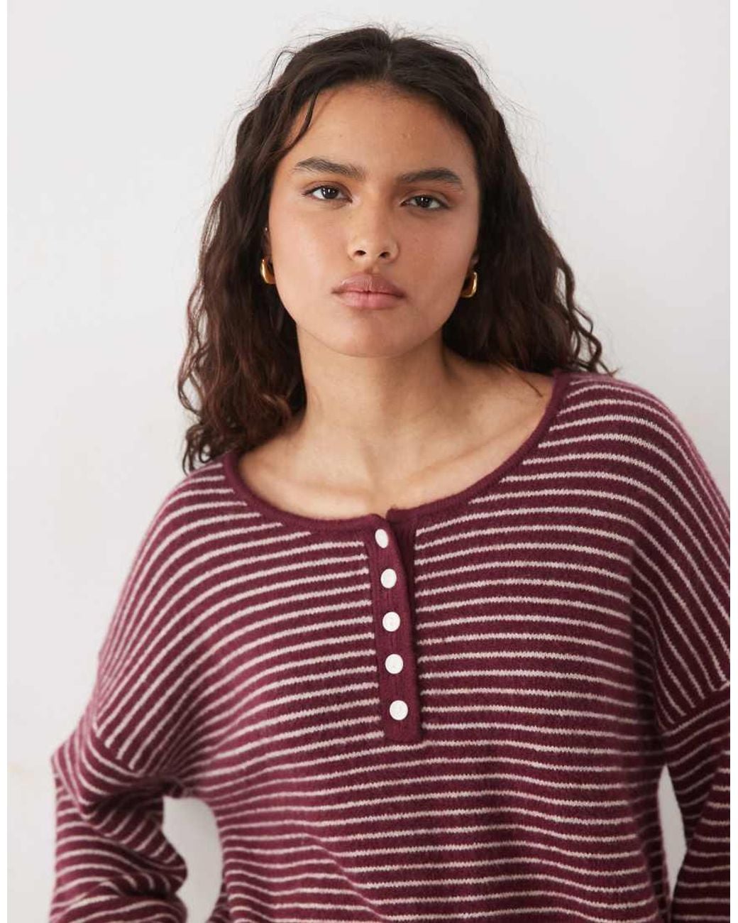 Abercrombie & Fitch Red Knitted Wool Blend Henley Jumper
