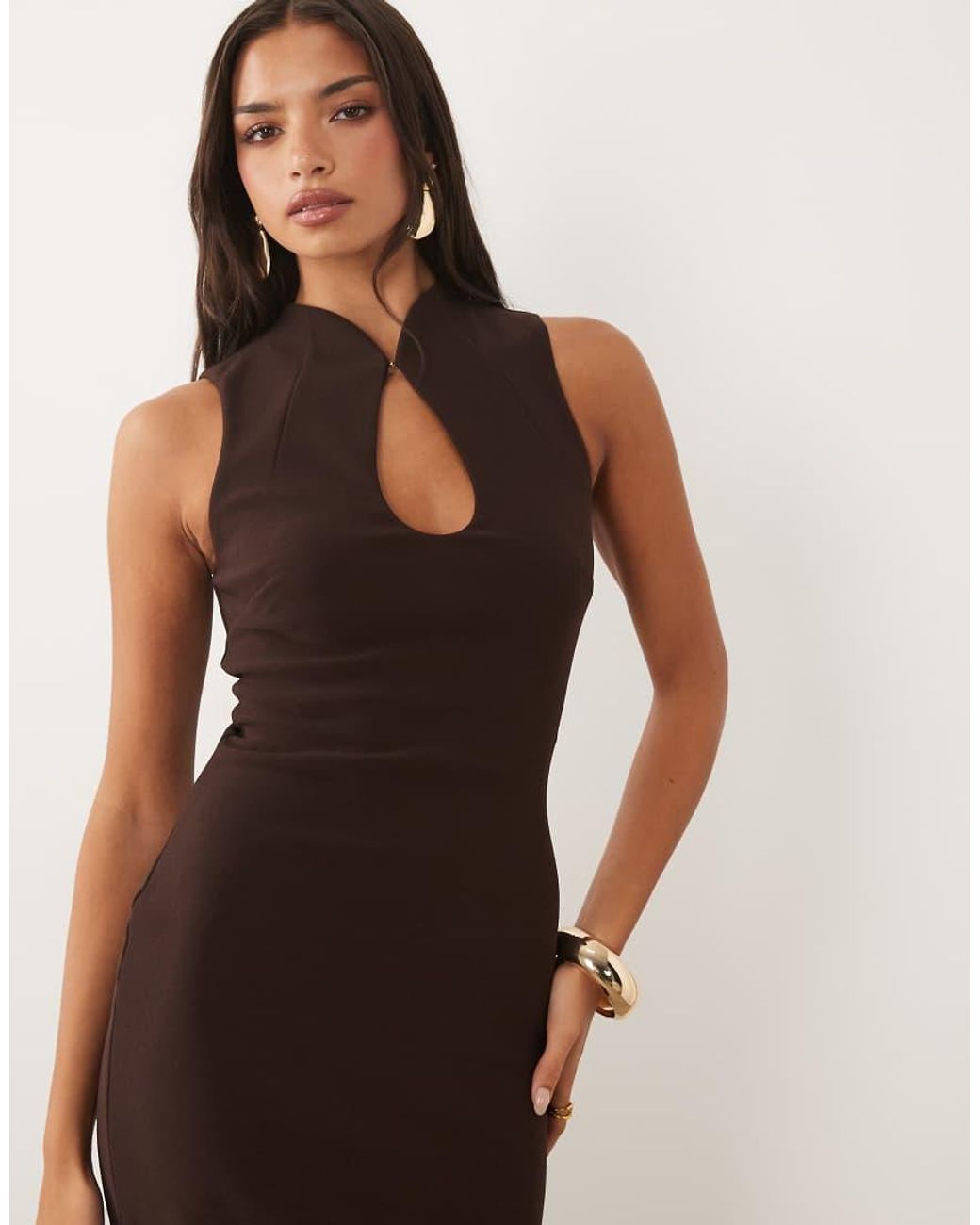Forever New Natural Mandarin Collar Bodycon Midi Dress
