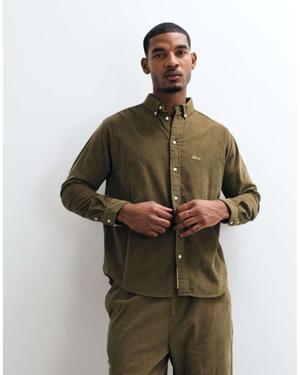 BLKVIS Green Button Down Corduroy Long Sleeve Shirt Co-ord for men