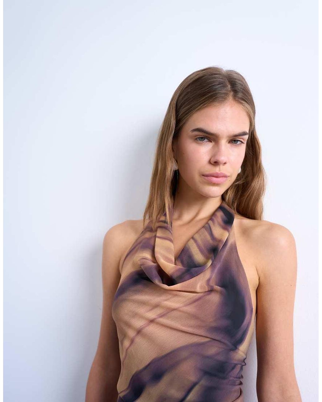 TOPSHOP Brown Cowl Neck Halter Top