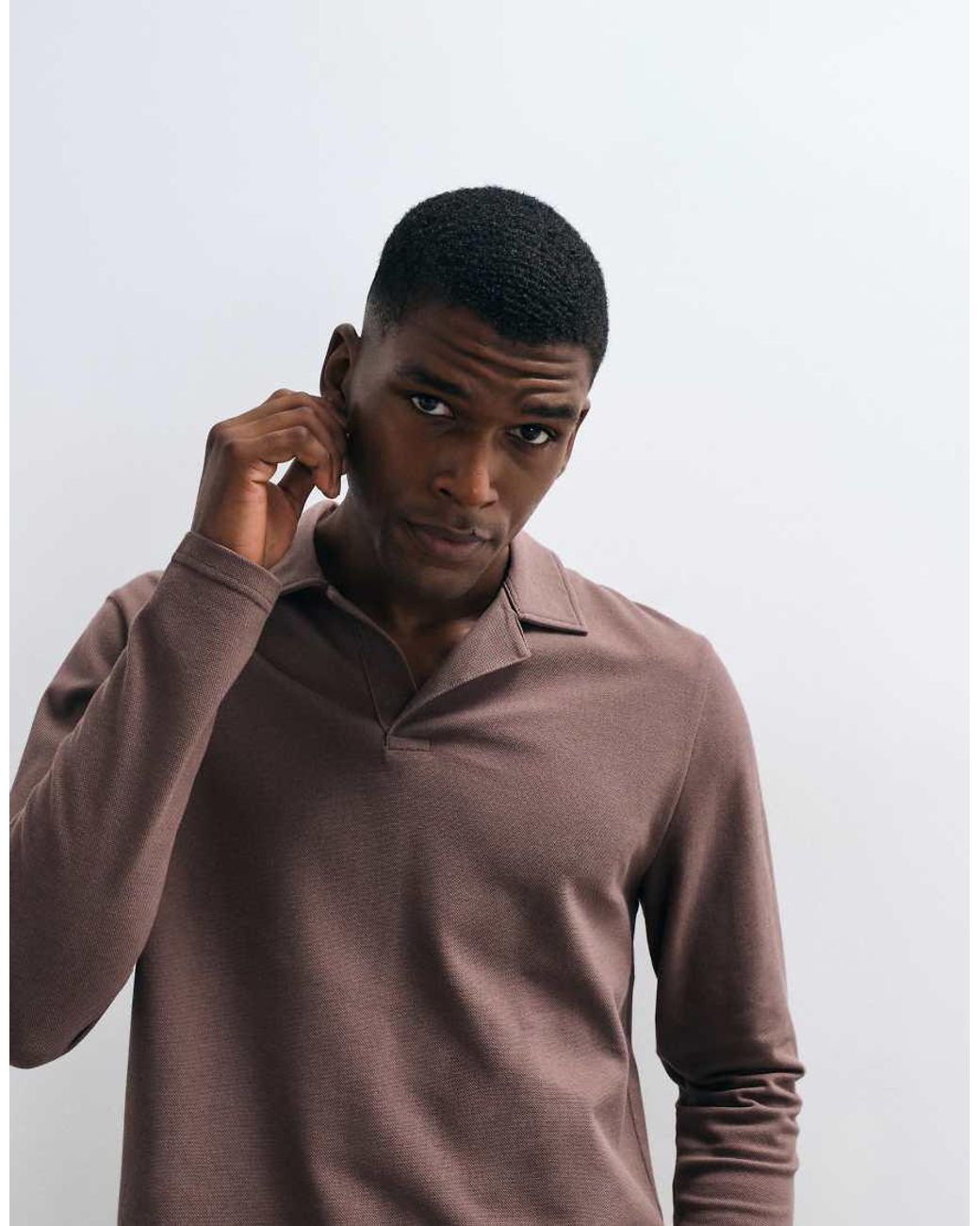 ASOS Brown Breathemax Lite Long Sleeve Revere Polo for men