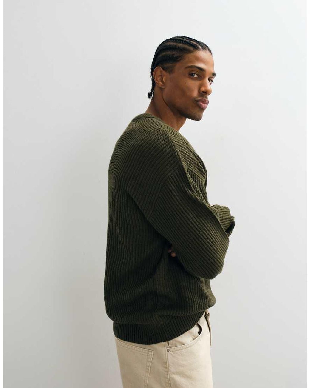 JJ Rebel Green Crew Neck Structured Jumper for men