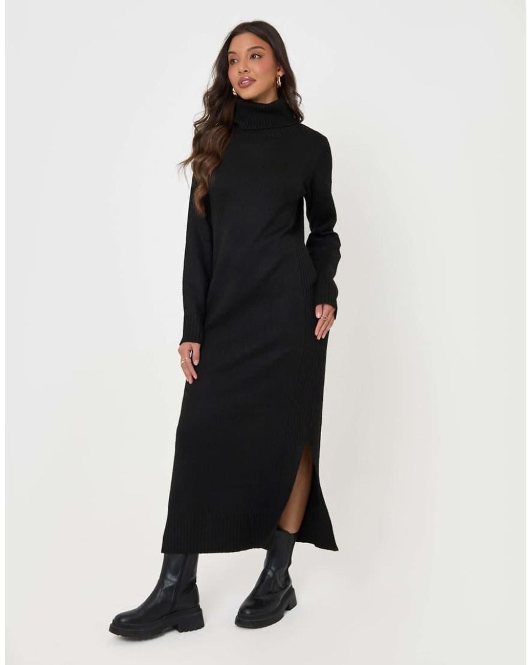 Threadbare Black Turtle Neck Maxi Jumper Dress