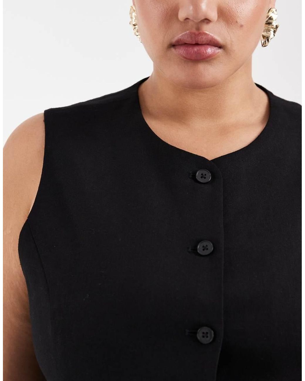 ONLY Black Linen Blend Waistcoat Co-ord