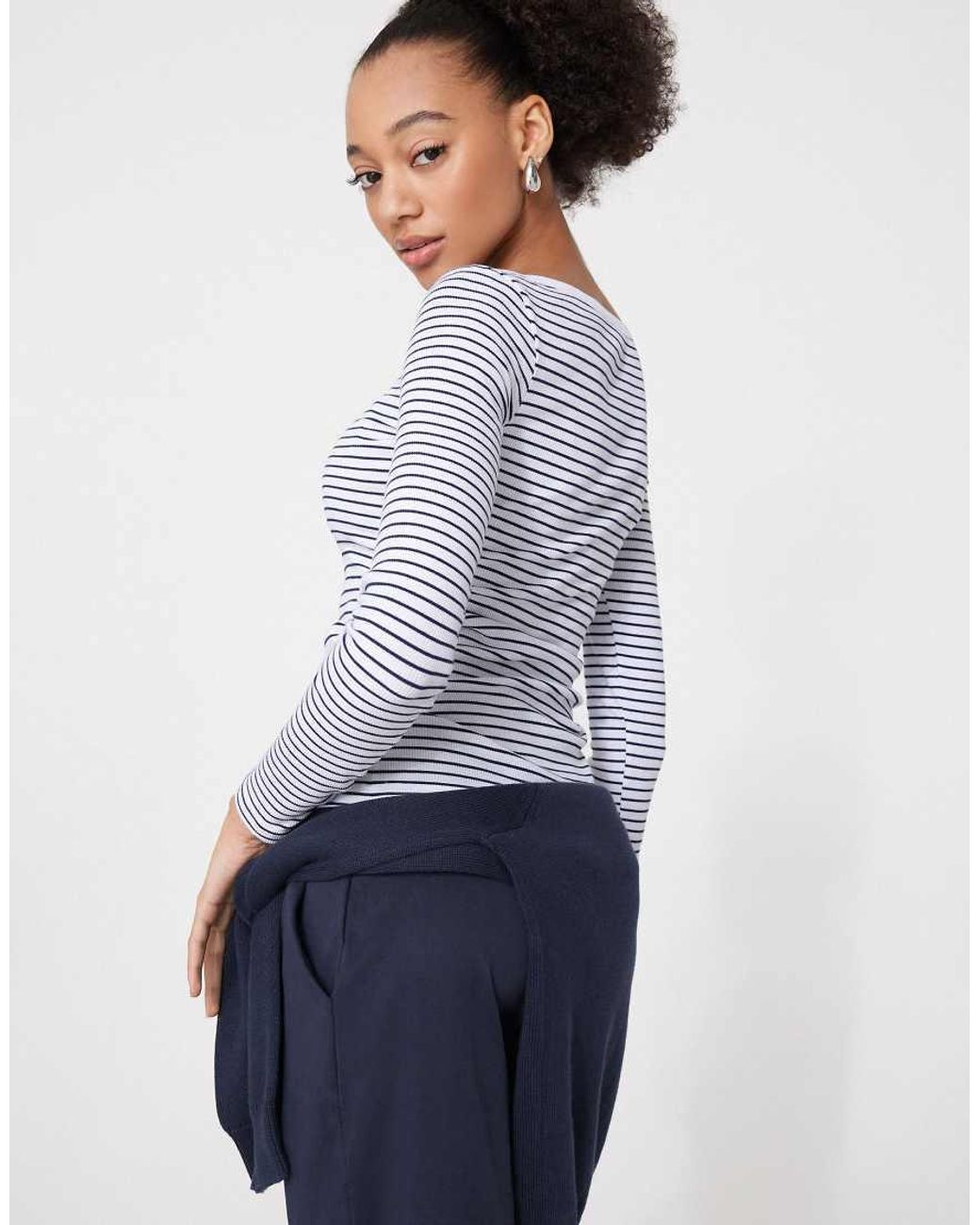 Tezenis Blue Top Long Sleeve Boat Ribbed Cot.Rigata