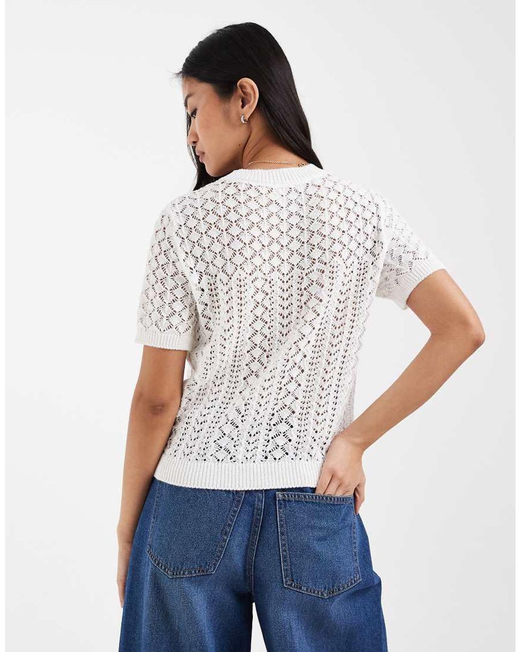 ONLY Blue Short Sleeve Crochet Top