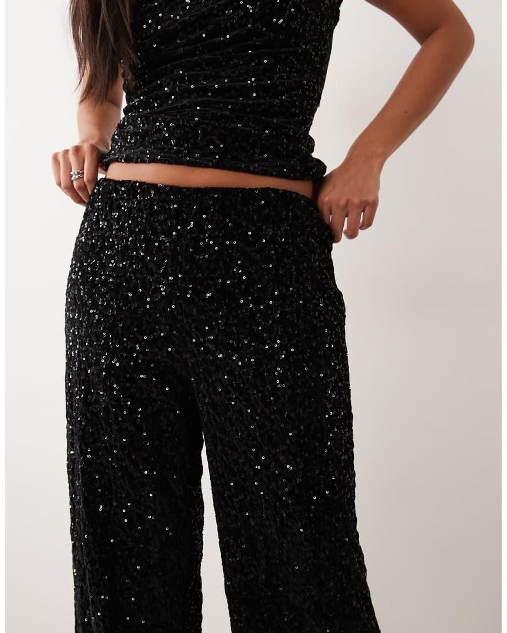 Only Petite Black Straight Leg Sequin Trouser Co-Ord