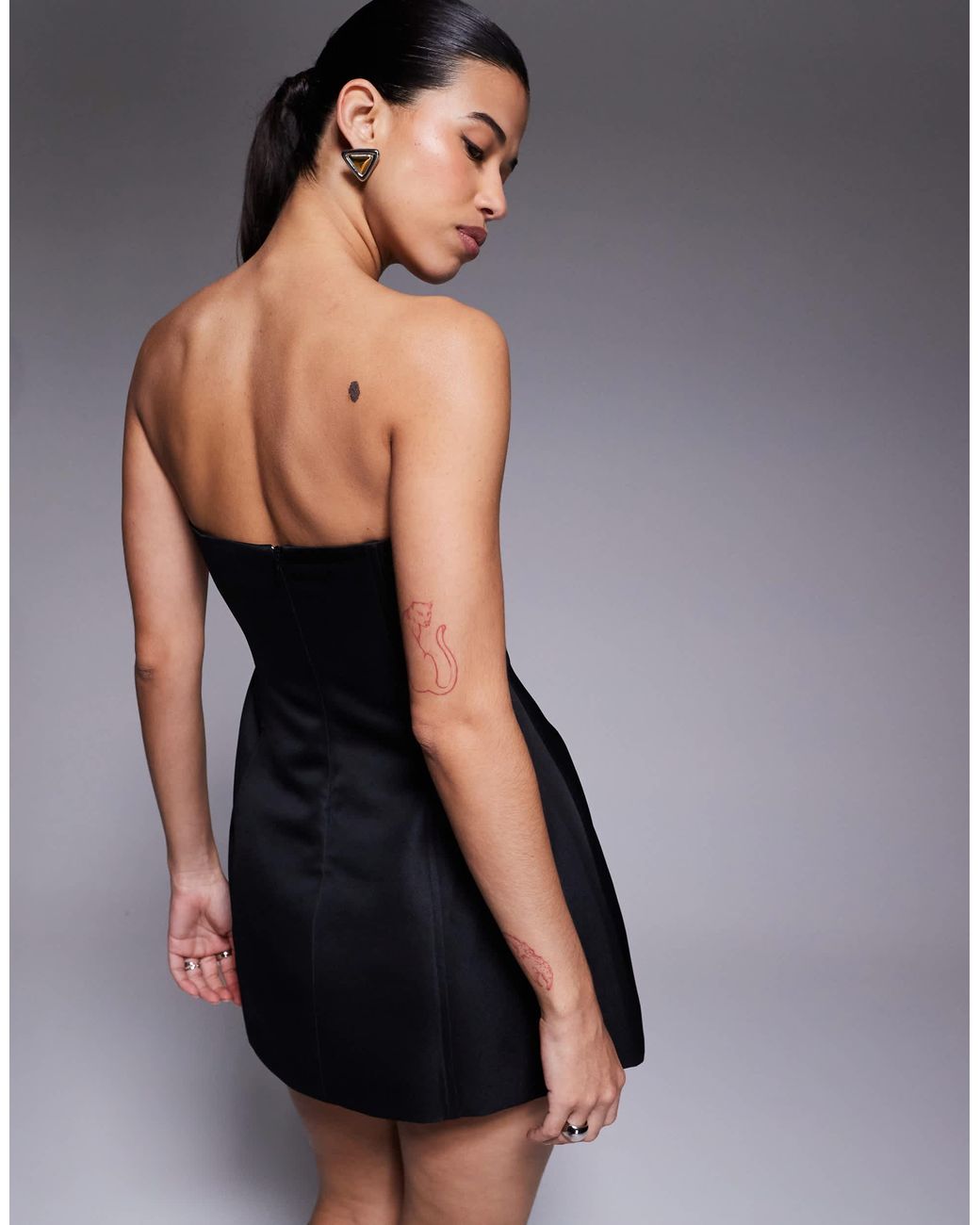 Aria Cove Satin Seam Detail Structured Bandeau Mini Dress in Black | Lyst
