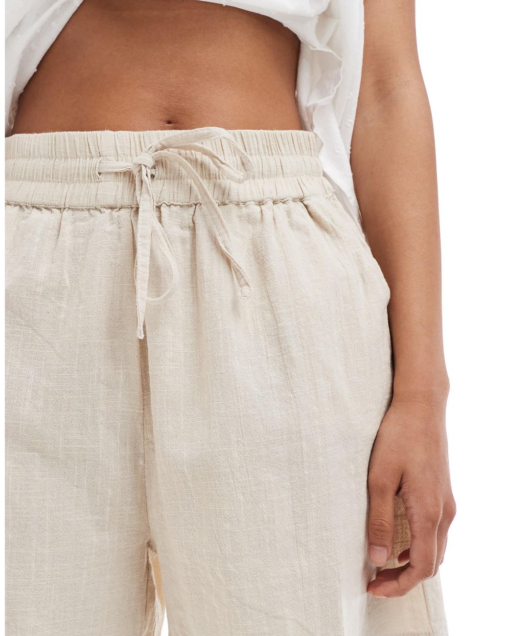 ONLY White Tie Front Textured Linen Look Bermuda Shorts Co-ord