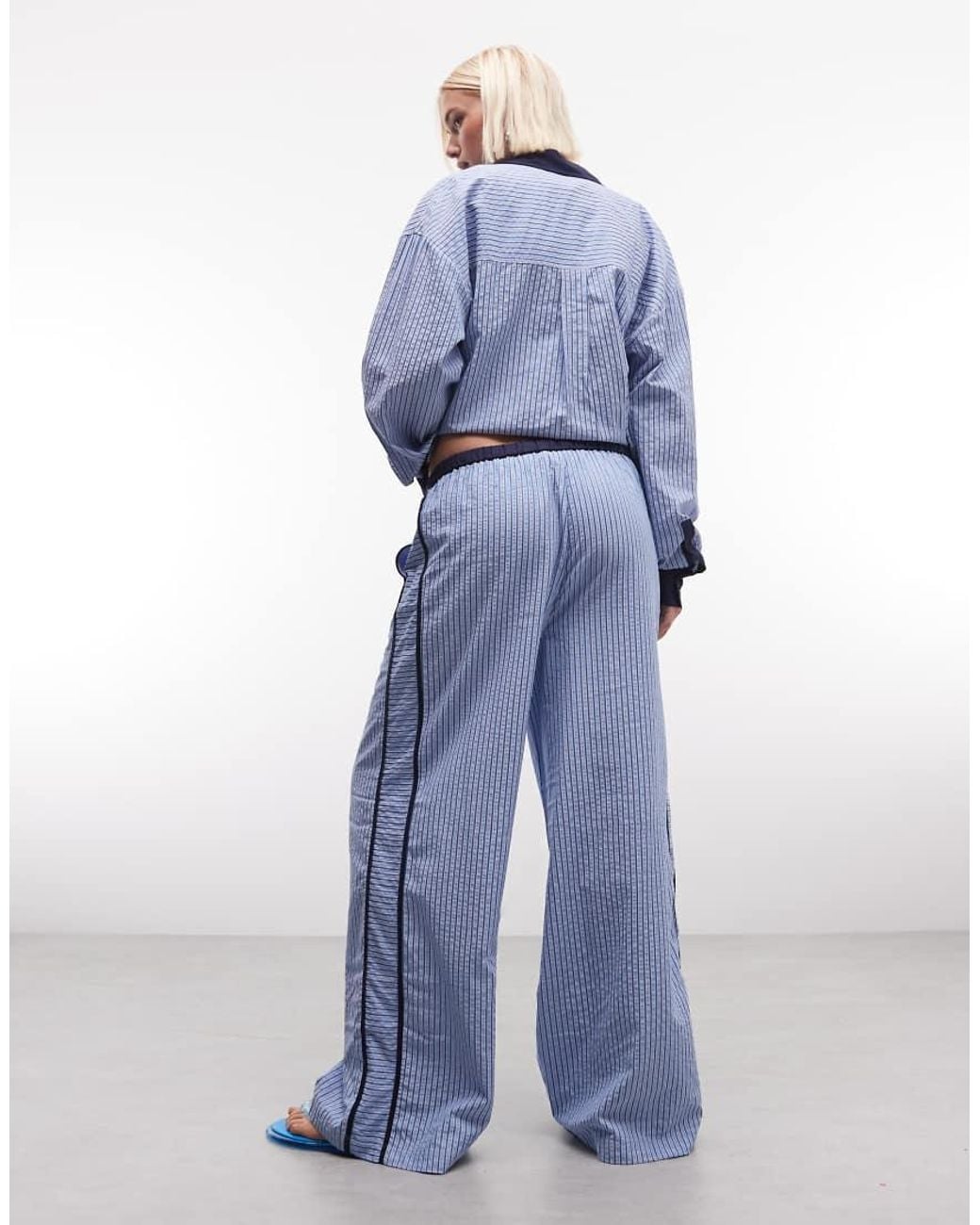 ASOS Blue Tipped Pull On Trousers With Tie