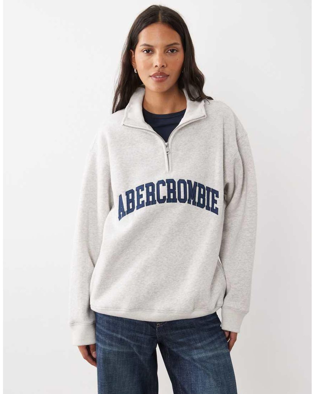 Abercrombie & Fitch White Front Logo 1/4 Zip Sweatshirt
