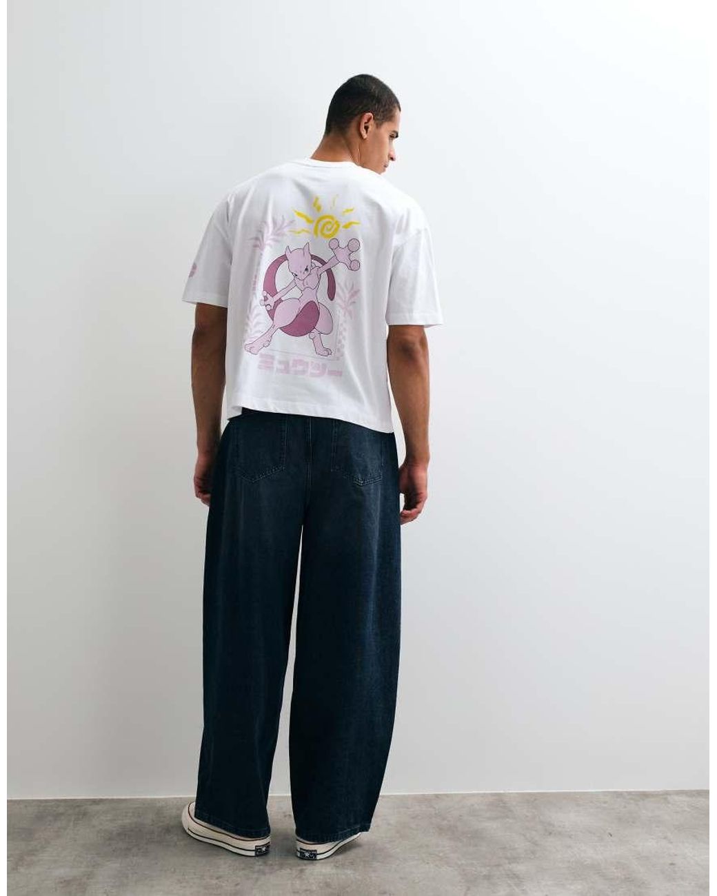 ASOS White Boxy Oversized Tee With Pokemon Mewtwo Print for men