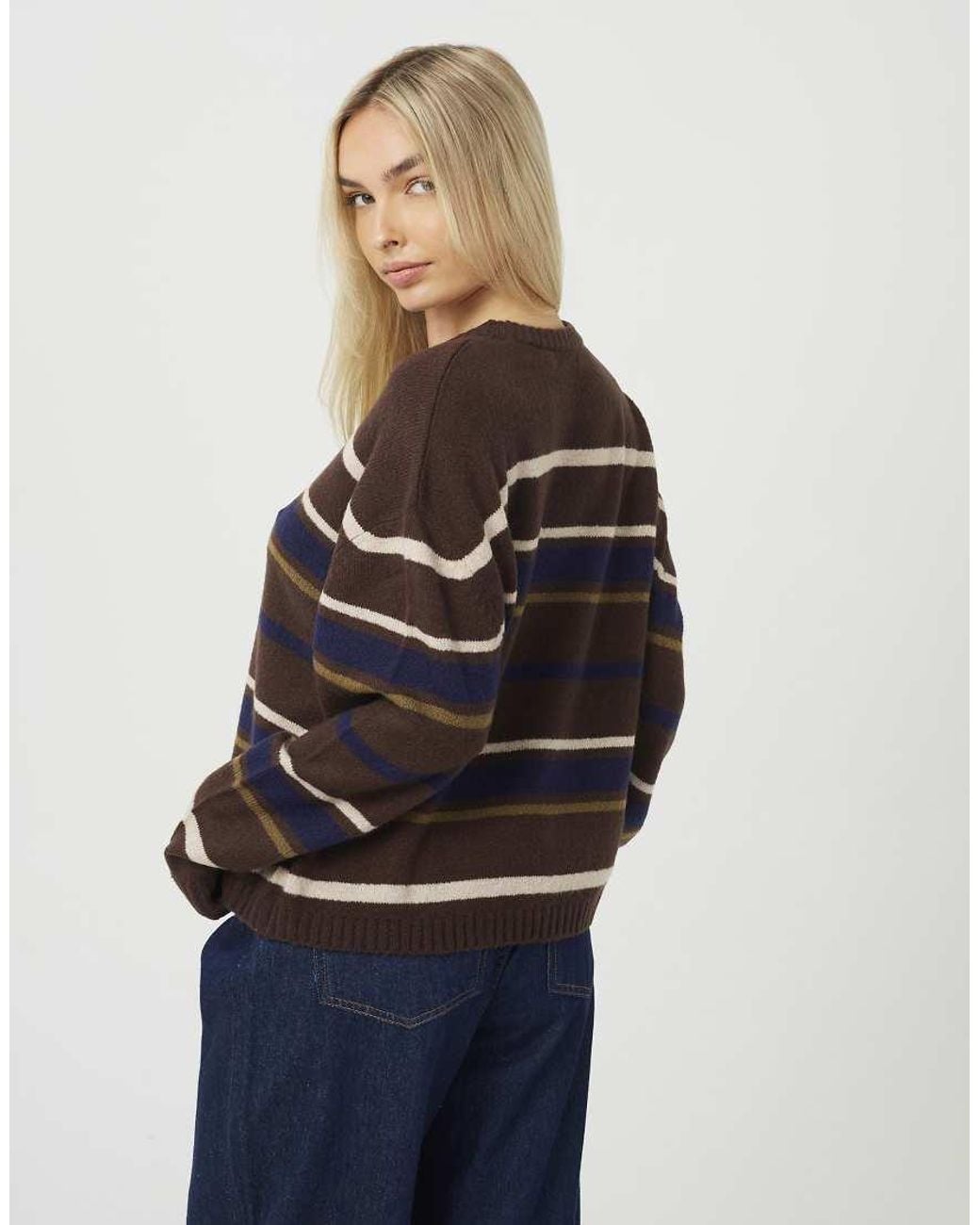 Brave Soul Blue Crew Neck Stripe Jumper