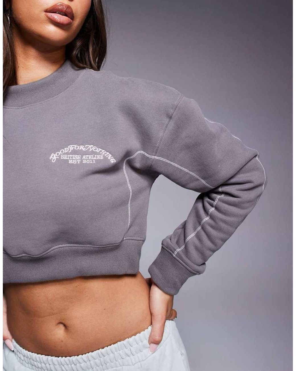 Good For Nothing Gray Cropped Sweatshirt