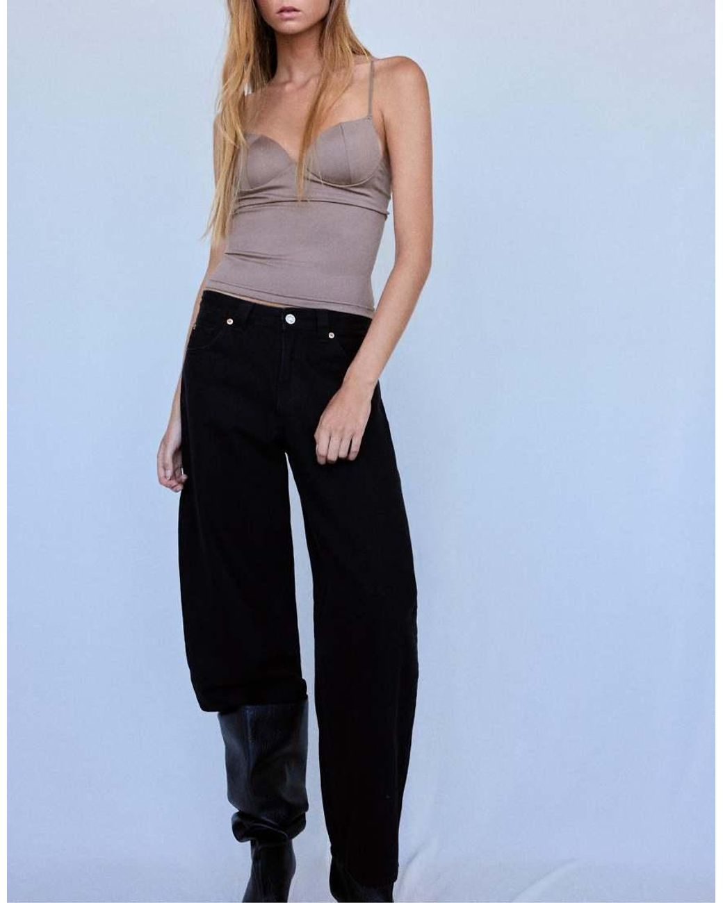 Stradivarius Gray Corsetry-Inspired Top