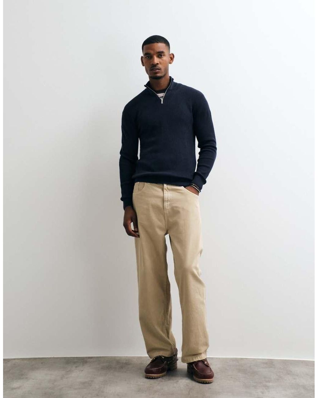 Blend Blue Knitted Quarter Zip Jumper for men