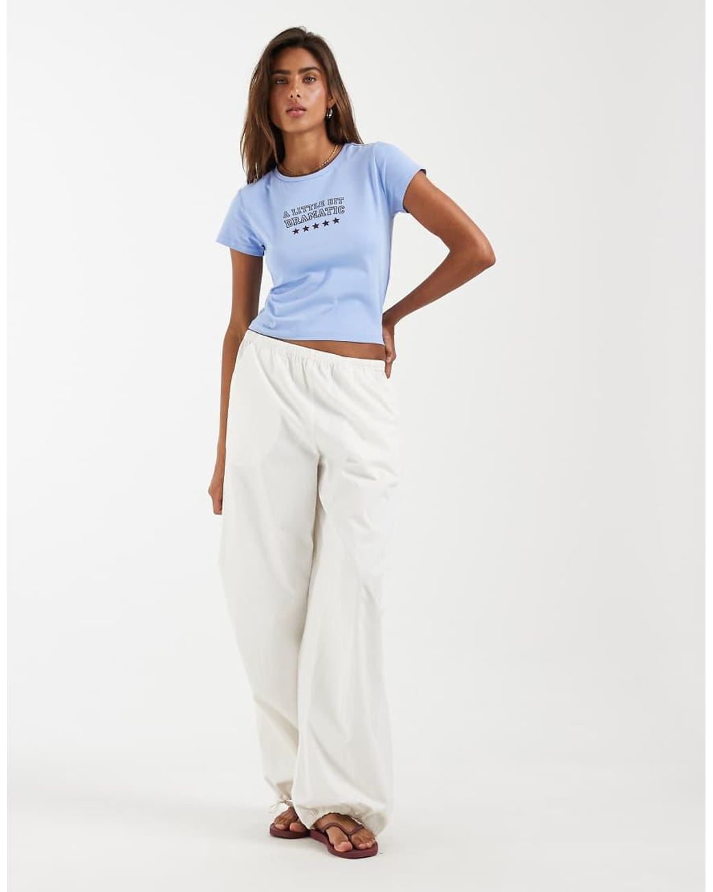 Noisy May Blue Baby Tee With Dramatic Print