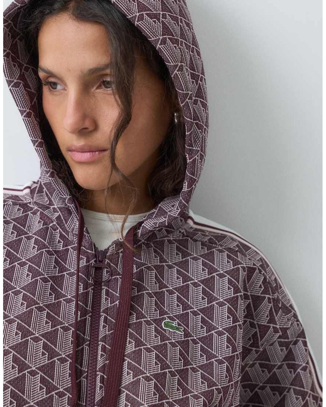 Lacoste Brown Jaquard Co-Ord Monogram Zip Through Hoodie