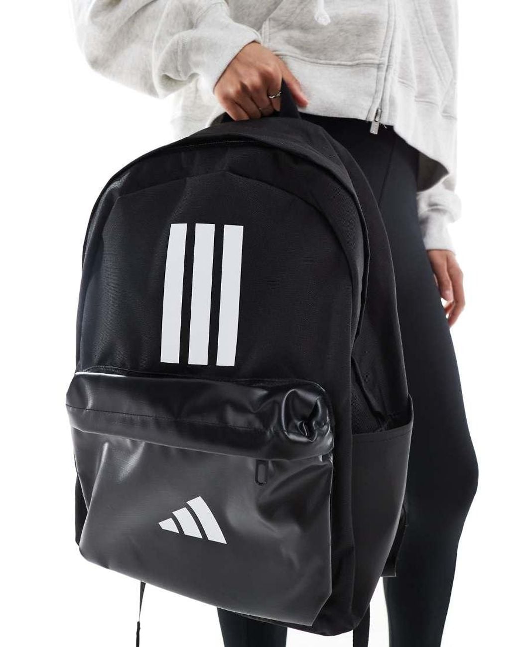 Adidas Originals Black Adidas Training 3 Stripe Pocket Backpack