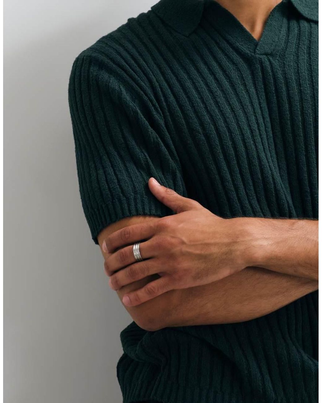 ASOS Natural Oversized Knit Ribbed Texture Polo for men