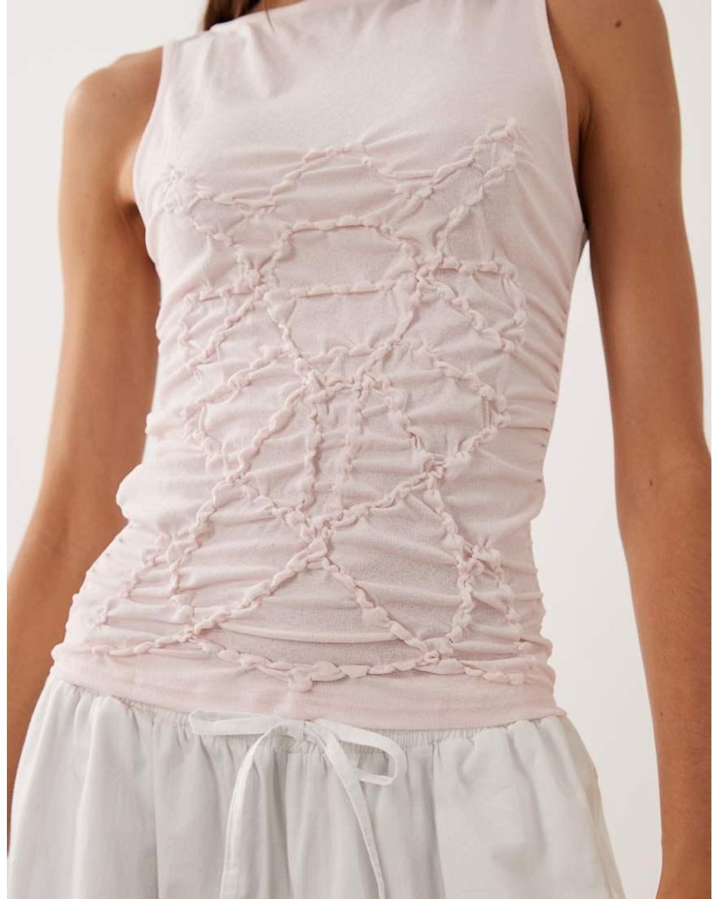 Mango White Sleeveless Textured Top