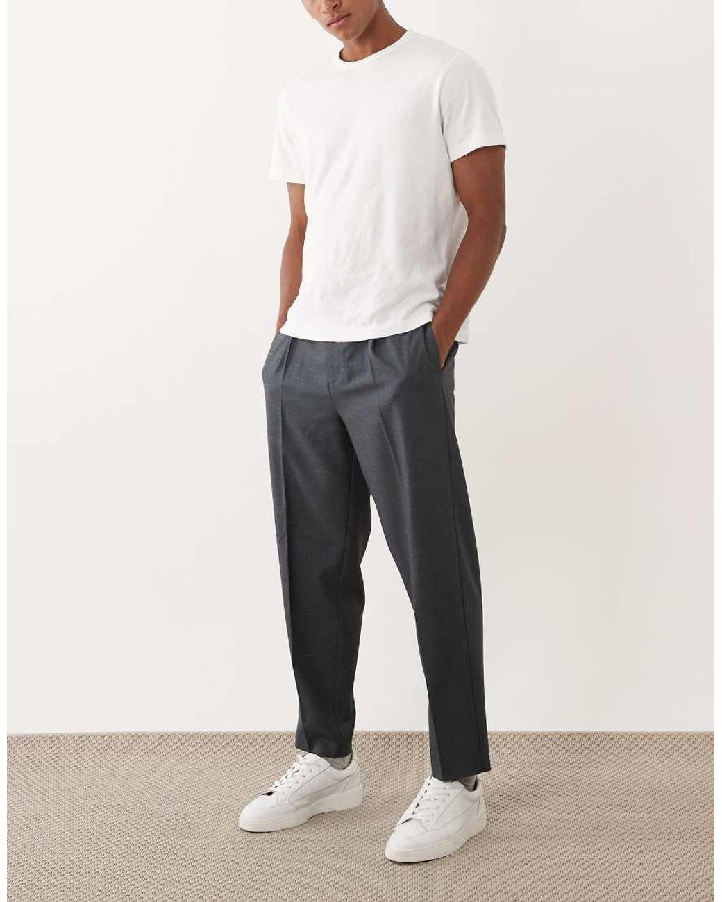 ASOS Blue Tailored Pleated Denim Look Relaxed Tapered Trousers for men