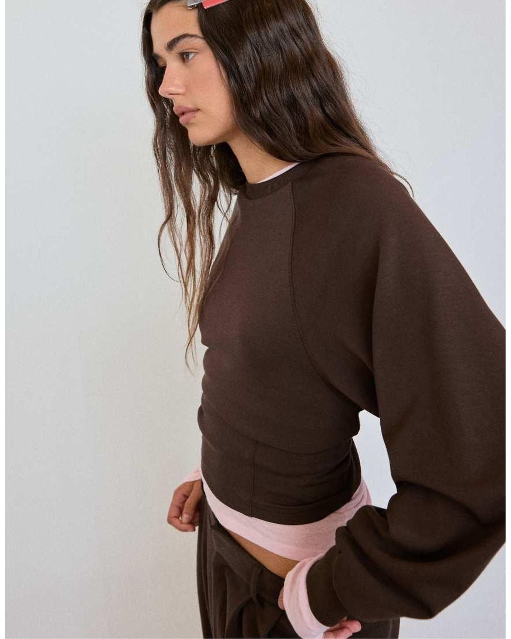 Stradivarius Brown Soft-touch Fitted Waist Sweatshirt