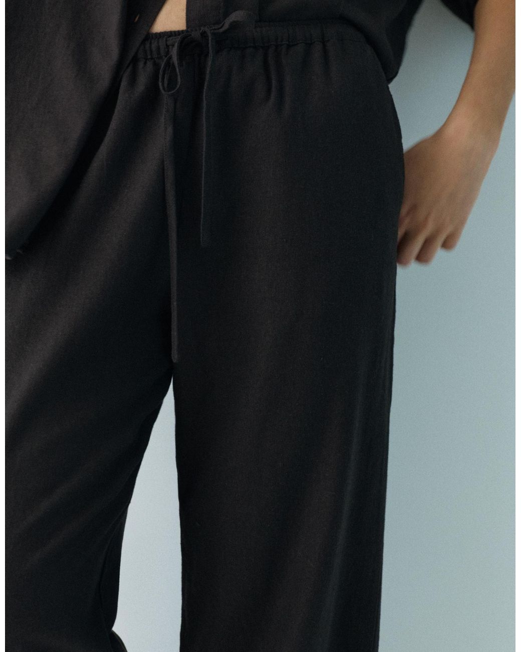 Pantalon en lin mélangé Pull&Bear en coloris Black