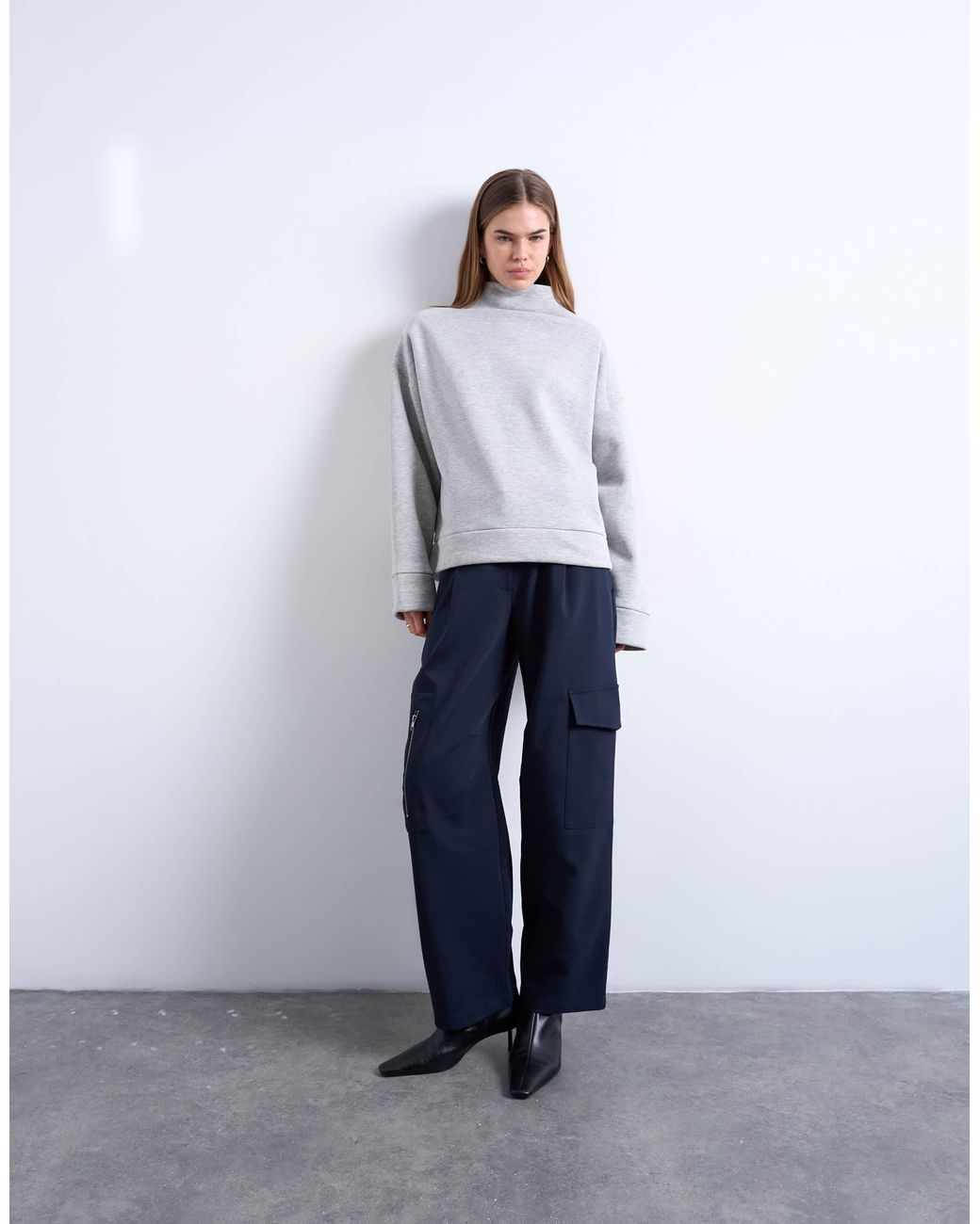 TOPSHOP Gray Funnel Neck Oversized Sweat