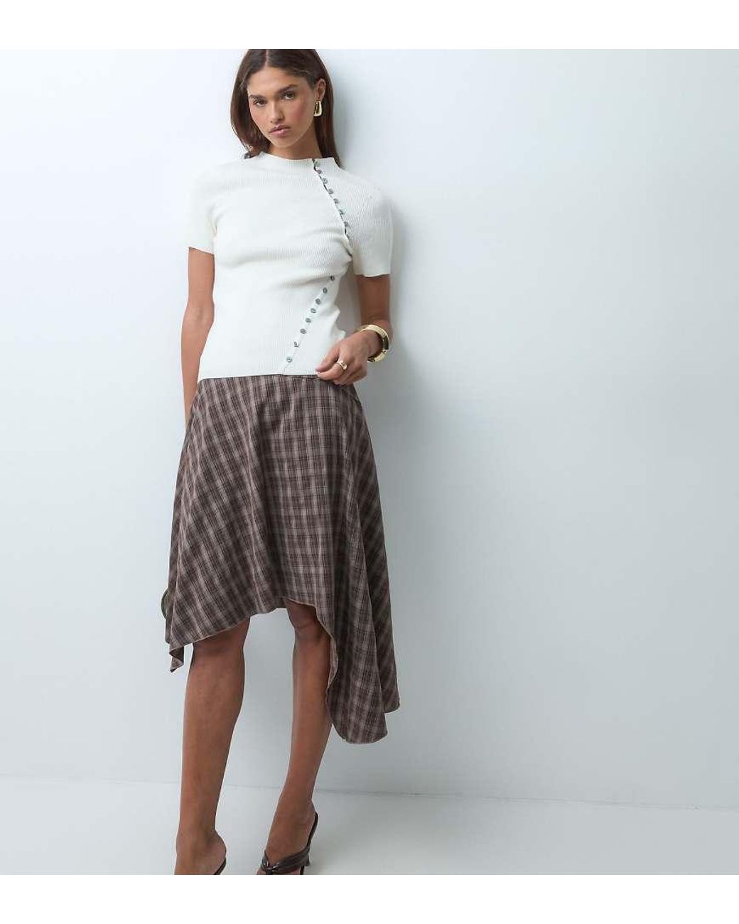 The Frolic Brown Exclusive Aysmmetric Hem Midi Skirt