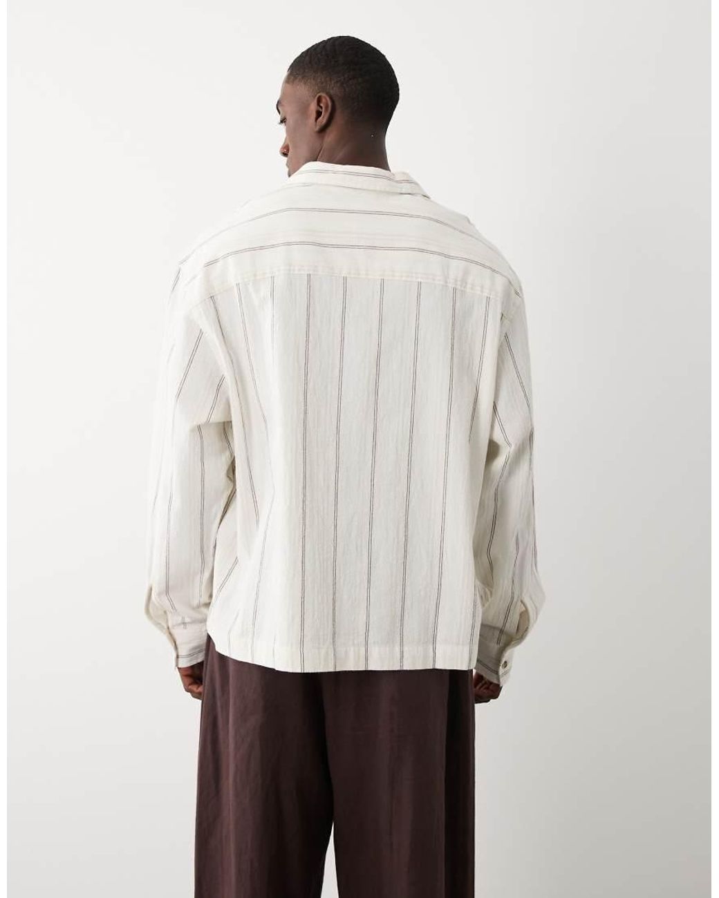 ASOS Natural Oversized Overhead Linen Look Stripe Shirt for men