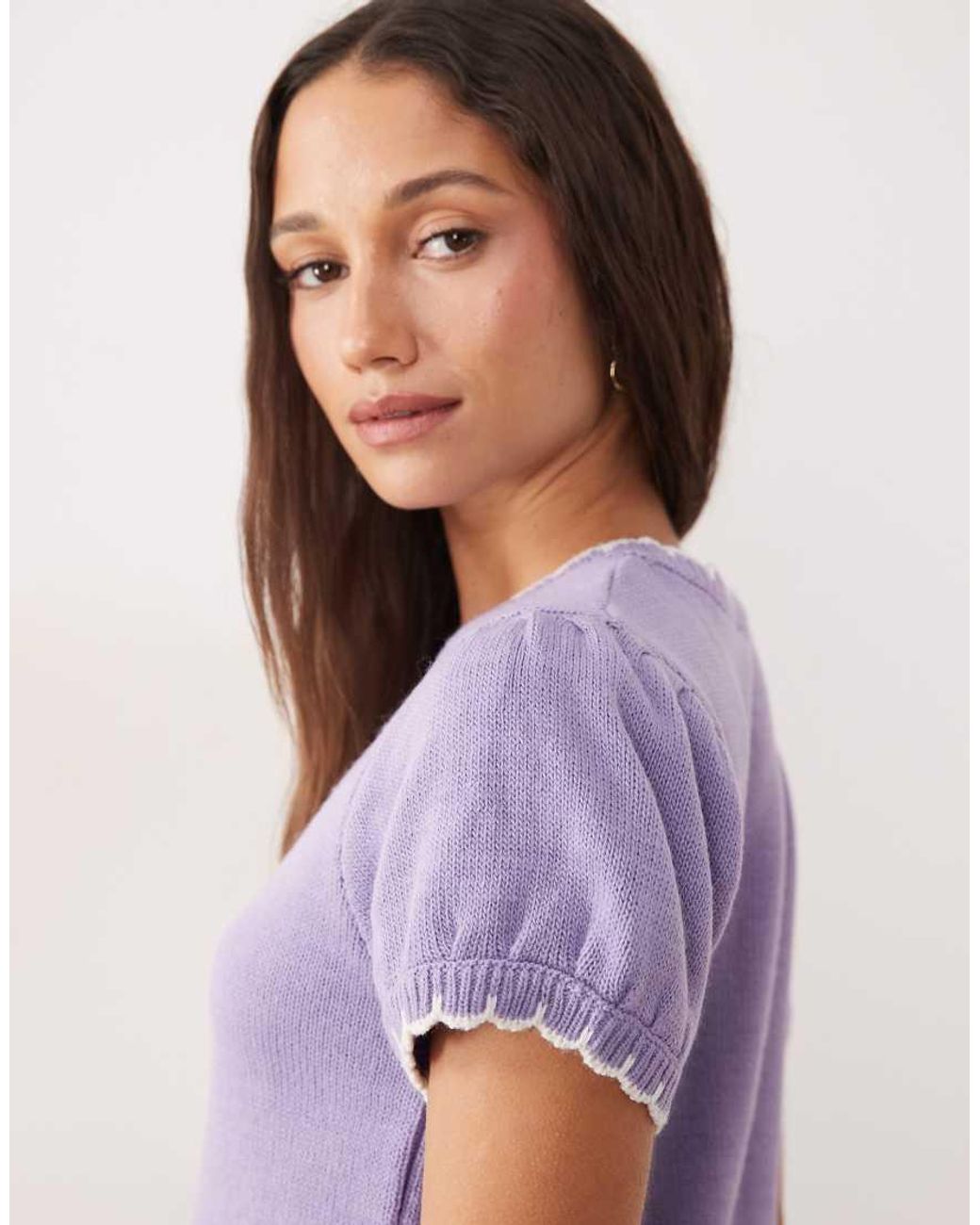 Miss Selfridge Purple Puff Sleeve Blanket Stitch Cardigan