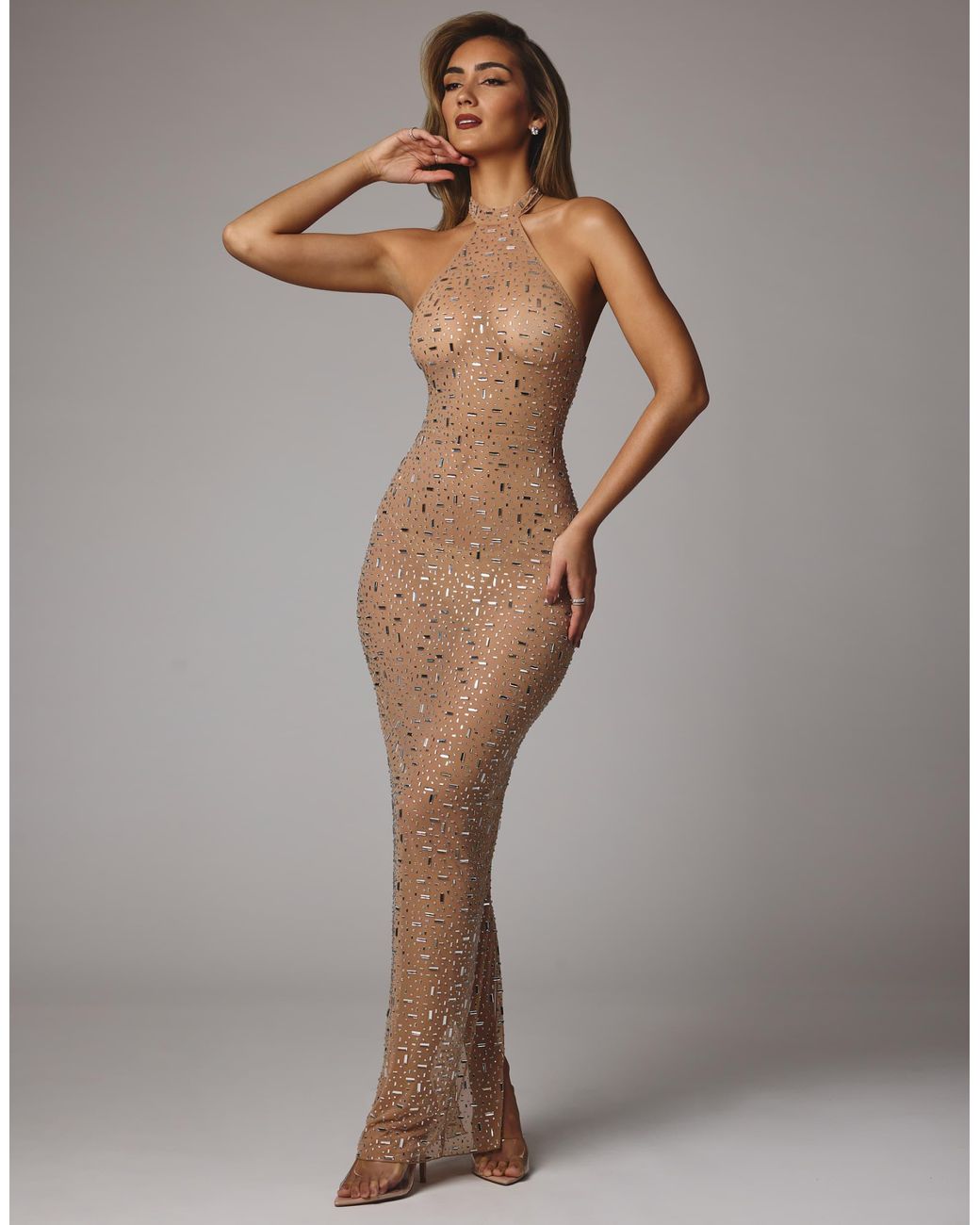 chinese dress ladies Rent Oh Polly Monte Carlo Embellished Maxi Dress in Red and Orange Ombré main image 0