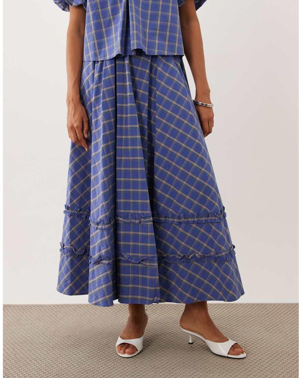 Sister Jane Blue Lumina Cotton Ruffle Detail A Line Maxi Skirt Co-Ord
