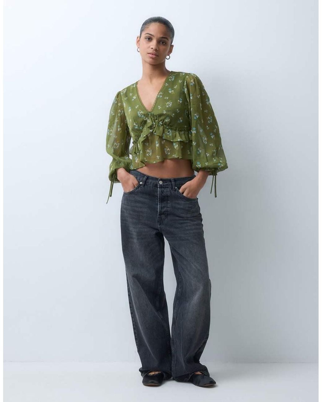 Wednesday's Girl Green Long Sleeve Floaty Blouse