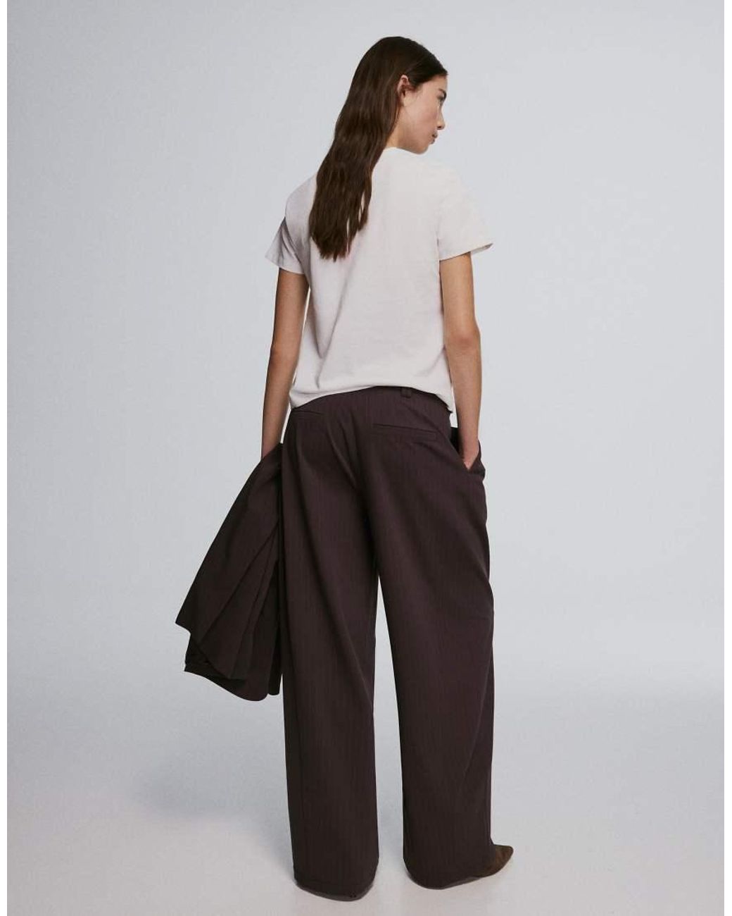 Bershka Brown Double Fabric Voluminous Trousers