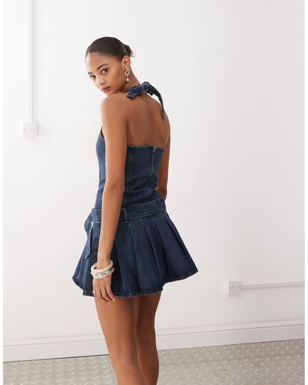 【OVERDUEFLAIR】halter denim mini ops HALTER DENIM MINI OPS - overdue flair