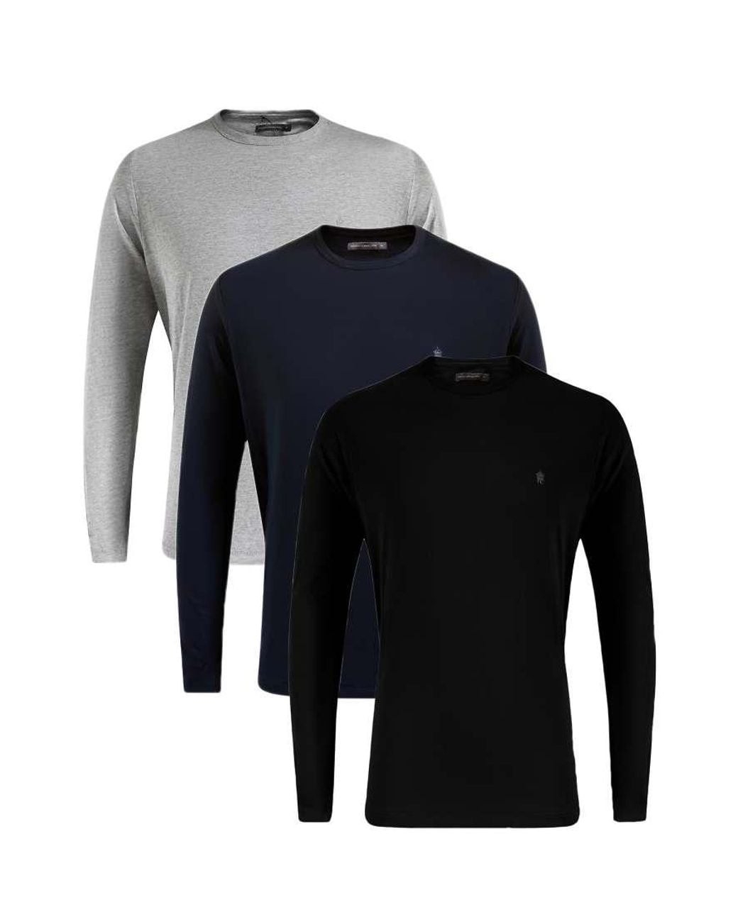 French Connection Blue 3 Pack Cotton Crew Neck Long Sleeve T-Shirts for men