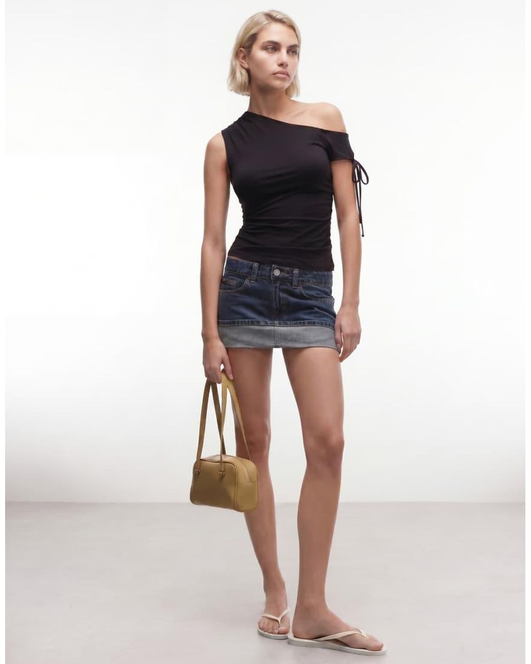Monki Blue Off Shoulder Ruched Top