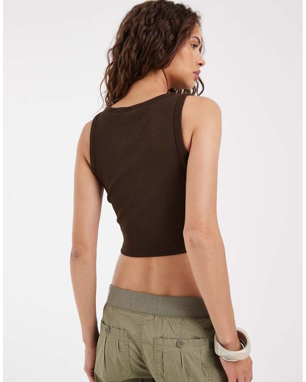 JJXX Brown Fallon Ribbed Cropped Tank Top