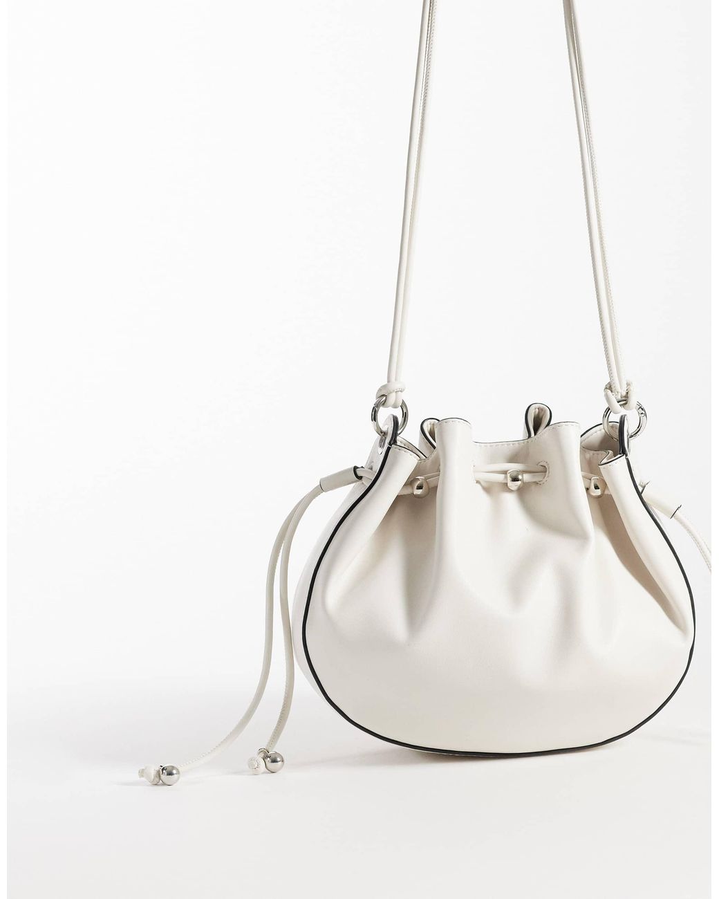 ASOS White Ruched Multi Strap Bucket Shoulder Bag With Beaded Detailing