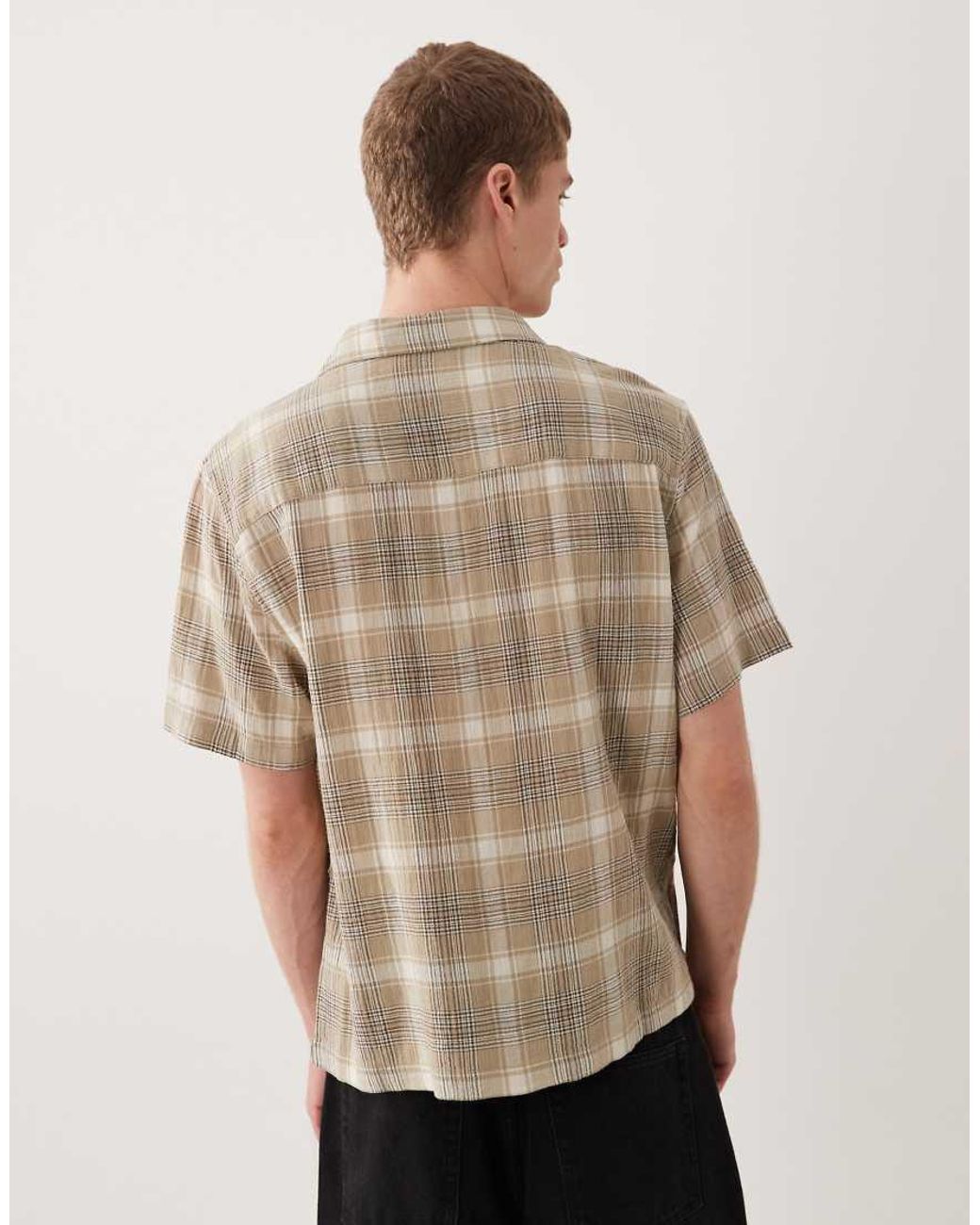 ASOS Brown Relaxed Revere Textured Check Shirt for men