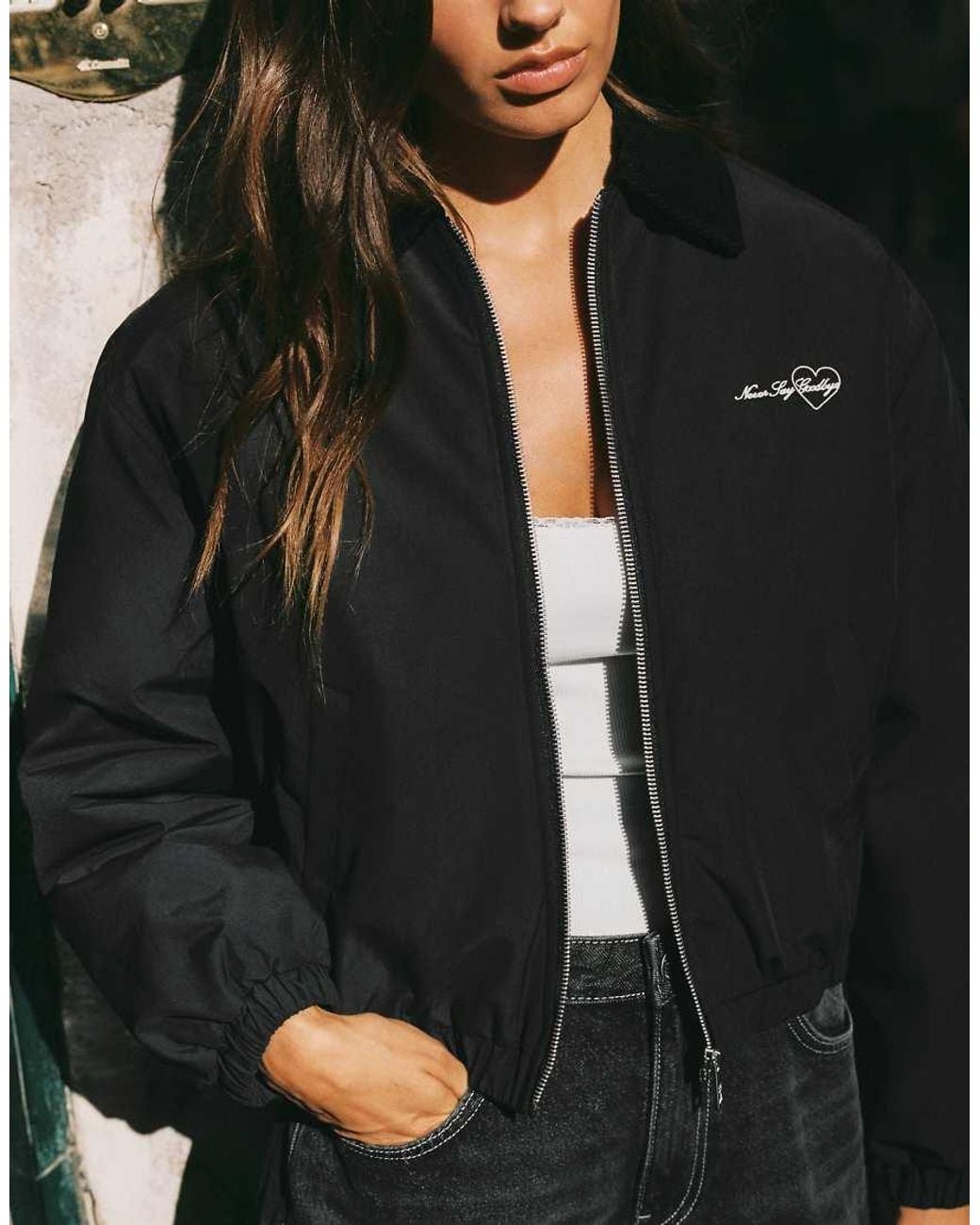 Pull&Bear Black Waxed Bomber Jacket