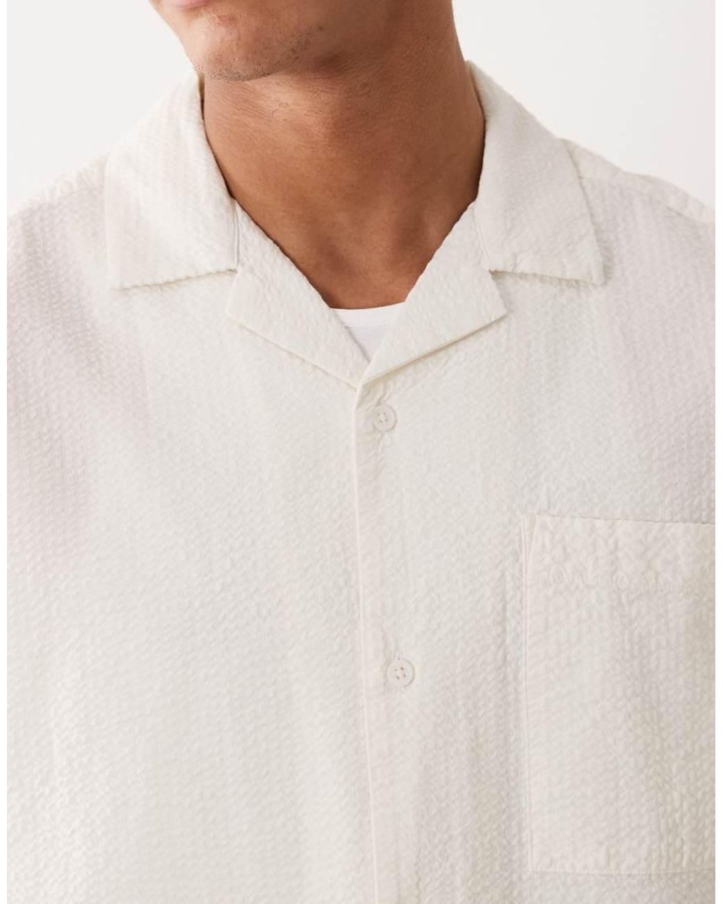 ASOS White Relaxed Revere Seersucker Shirt for men