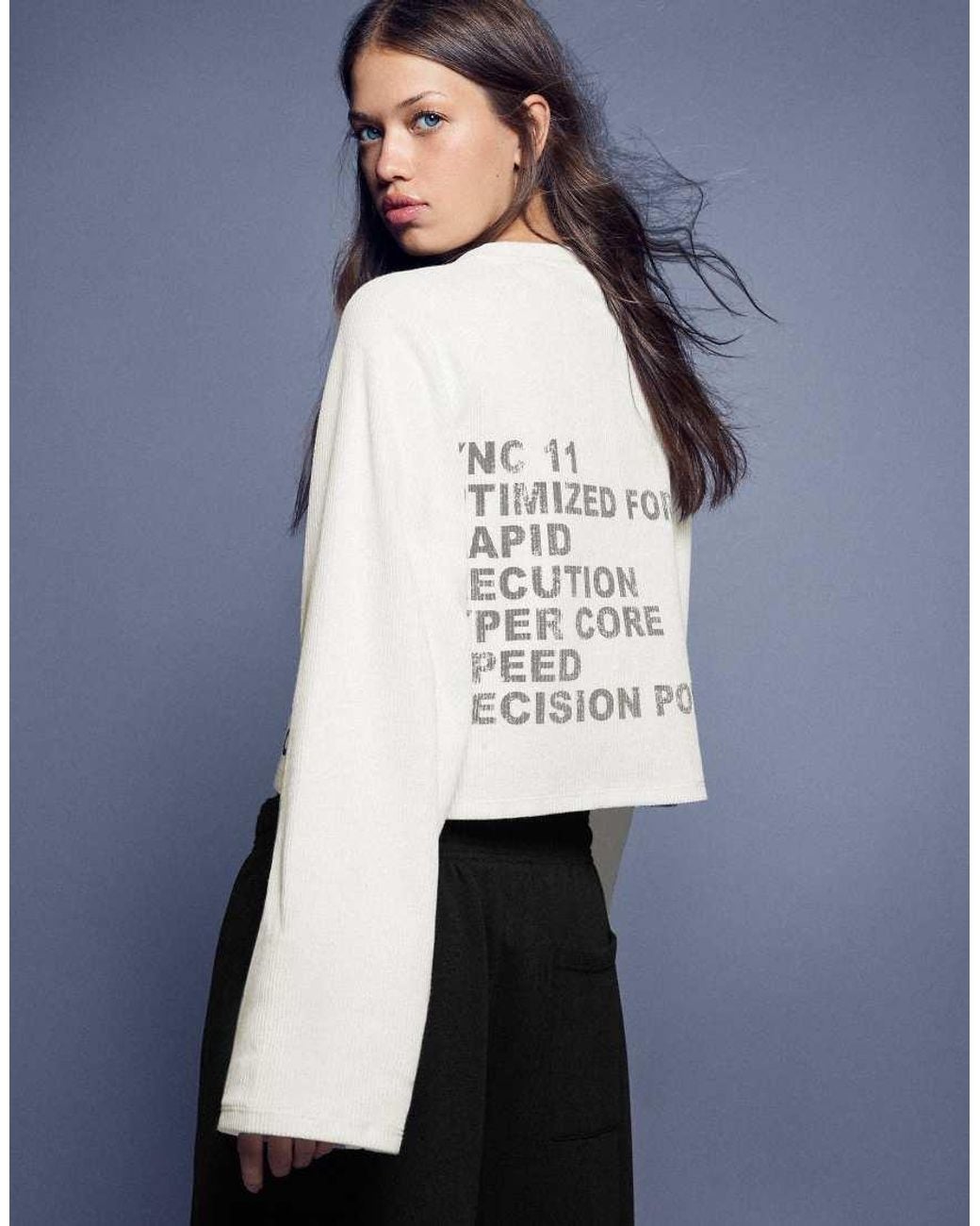 Bershka Blue Round Neck Print Sweatshirt