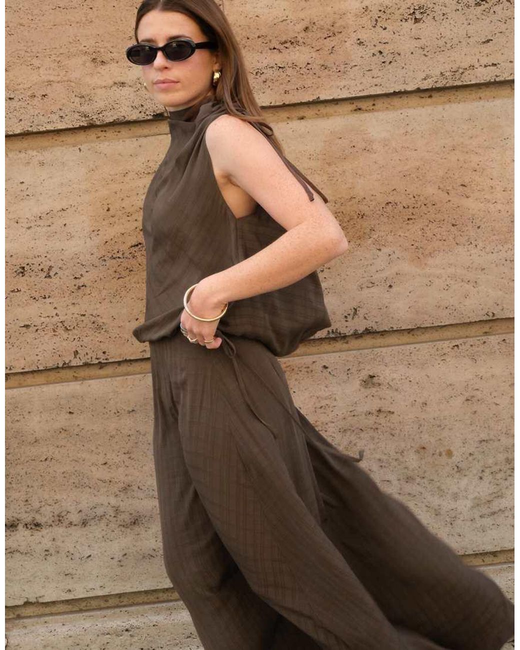 NA-KD Brown X Charlotte Olivia Top With Drawstring Detail
