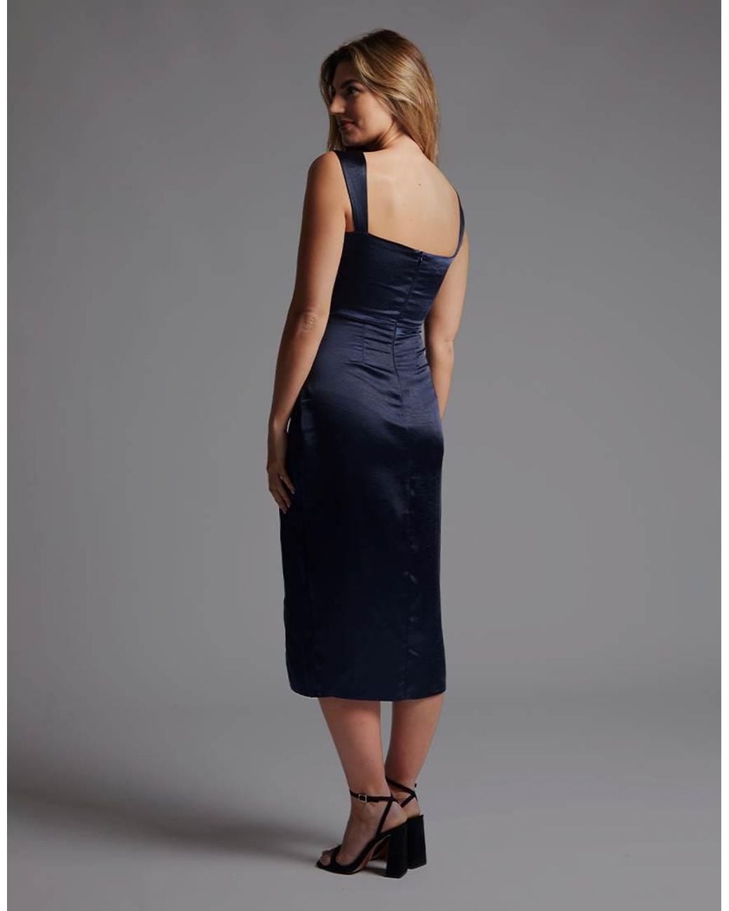 Vesper Blue Sweetheart Neckline Satin Midaxi Dress With Split