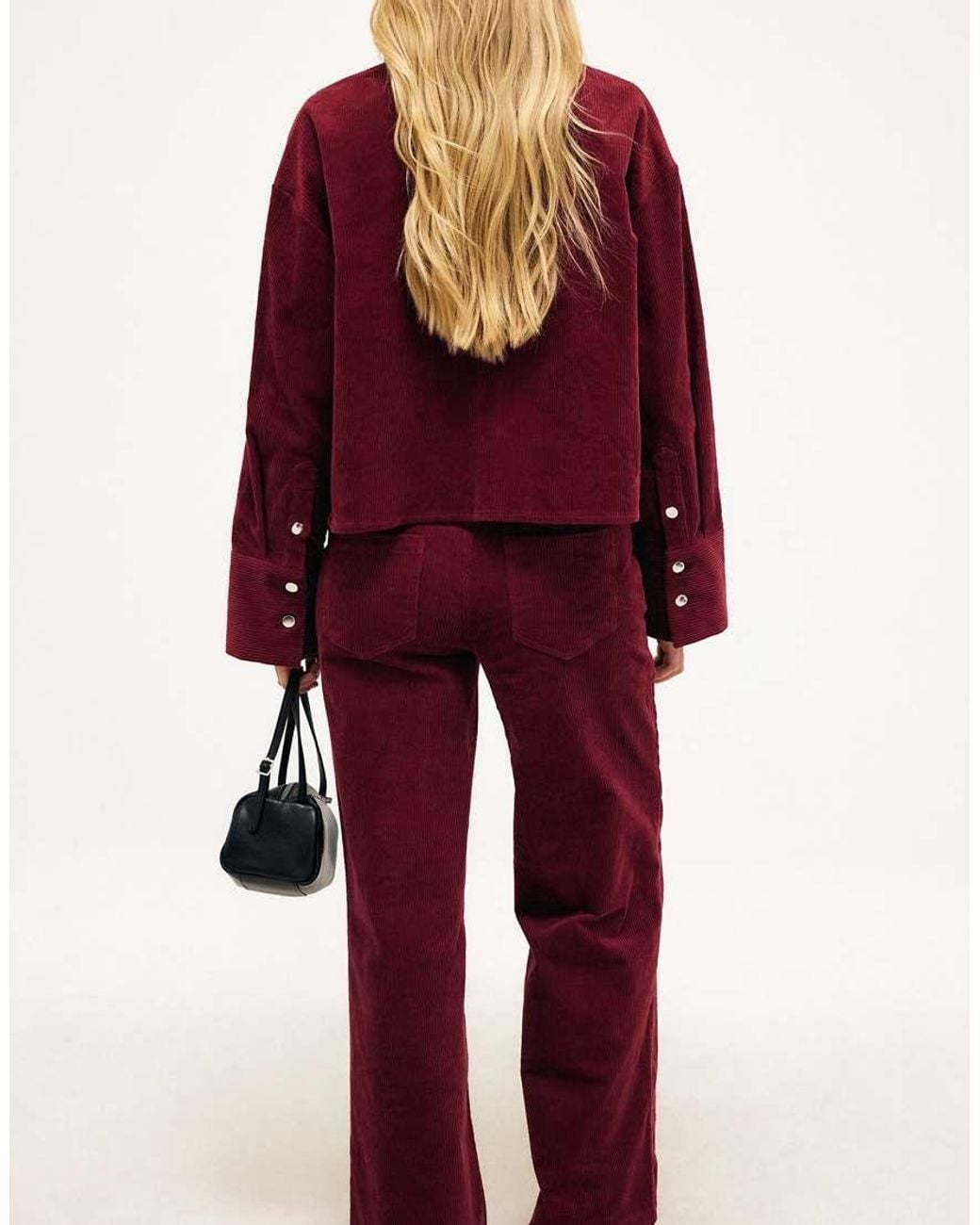 NA-KD Red Low Waist Wide Leg Corduroy Trousers