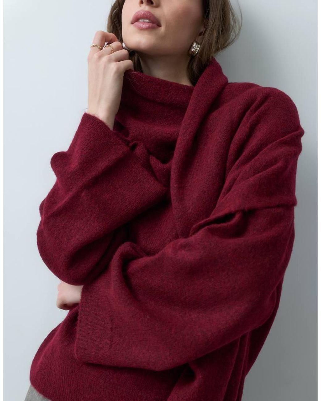 ASOS Red Knitted Scarf Detail Jumper